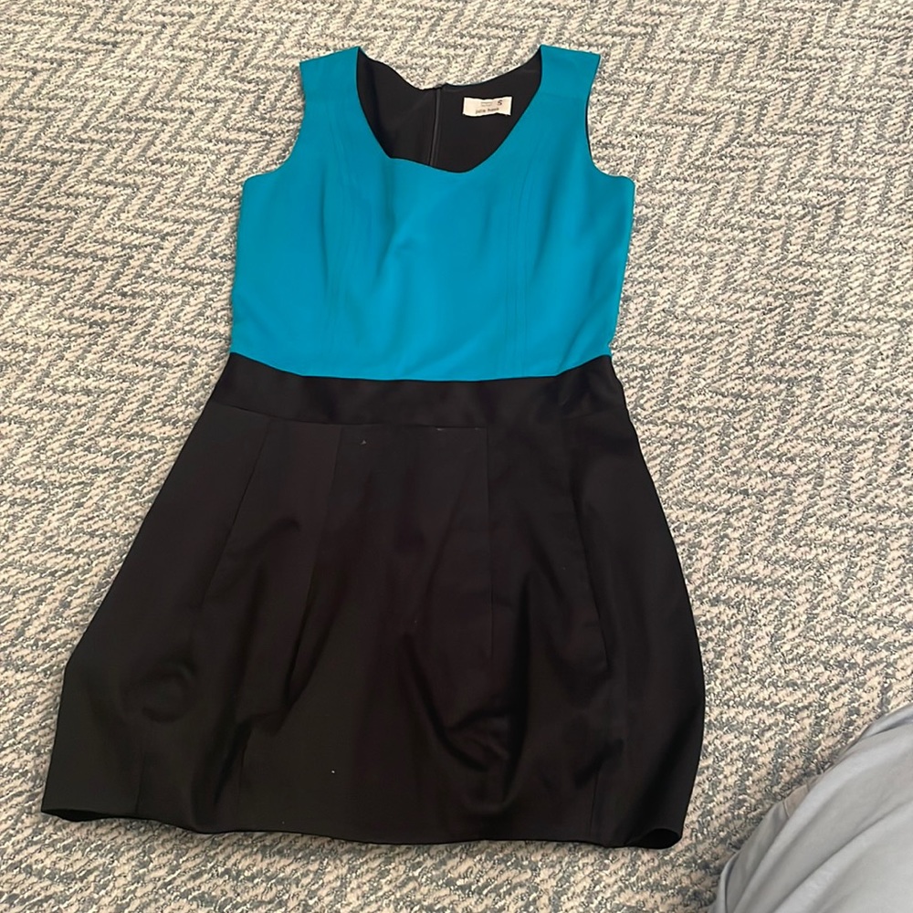 Julie Haus women’s dress size S blue and black cotton stretch. Bubble bottom.